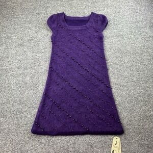 Hong Chao Purple Beaded Fuzzy Knit Sweater Dress XS Youth 12 Retro Y2K NWT